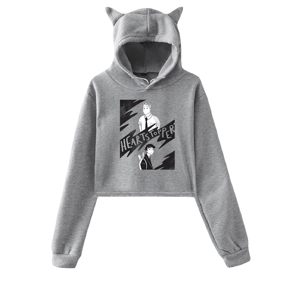 2022 Heartstopper Printed Cat Cropped Hoodies Women Long Sleeve Hooded Pullover Crop Tops Hot Sale Harajuku Streetwear Clothes