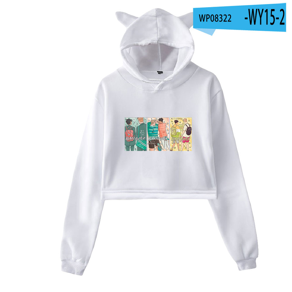 2022 Heartstopper Rainbow Pullover Cat Cropped Hoodie Crop Top Women Hoodie 2022 Casual Style Japan Manga Funny Clothes