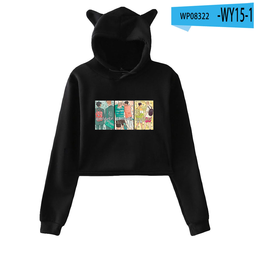 2022 Heartstopper Rainbow Pullover Cat Cropped Hoodie Crop Top Women Hoodie Casual Style Japan Manga Funny Clothes Kawaii Tops