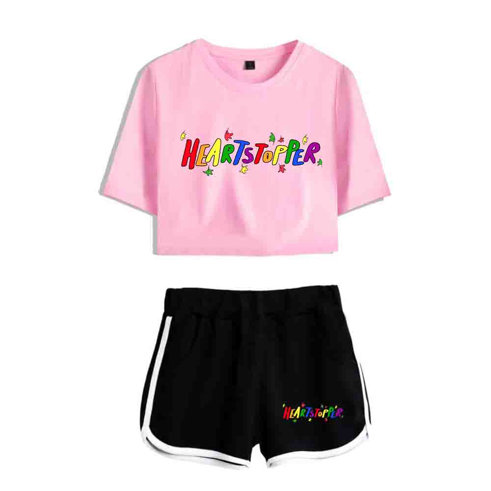 2022 Heartstopper Rainbow Two Piece Set Crop Top+Shorts Women Suit Harajuku Streetwear 2022 Casual Style Japan Manga Funny Cloth