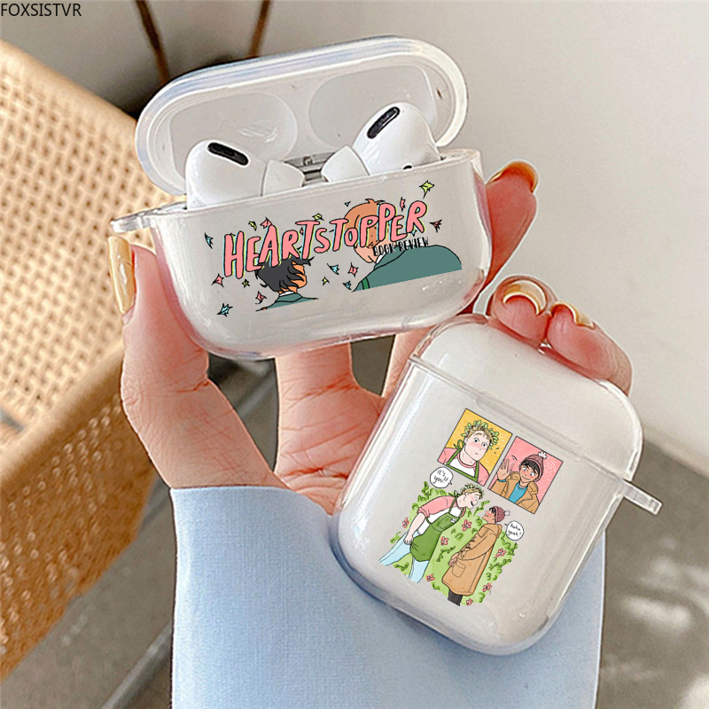 cute heartstopper gay anime earphone case for airpods pro 1 2 transparent protective cover for airpods 3 gen charging box fundas 3587