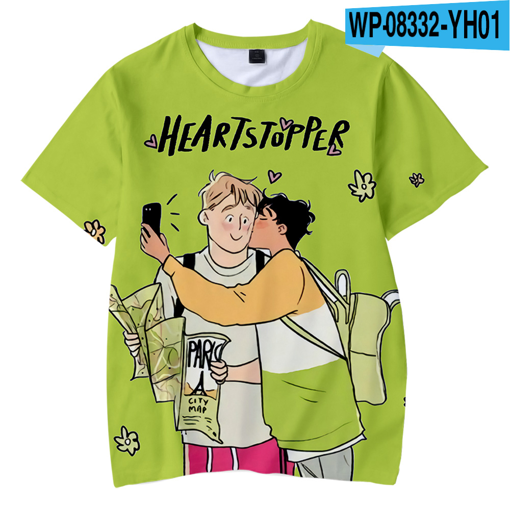 Heartstopper 3d Impresso Camisetas Masculinas O pescoço Manga Curta Tshirt Casual Streetwear Roupas De Verão