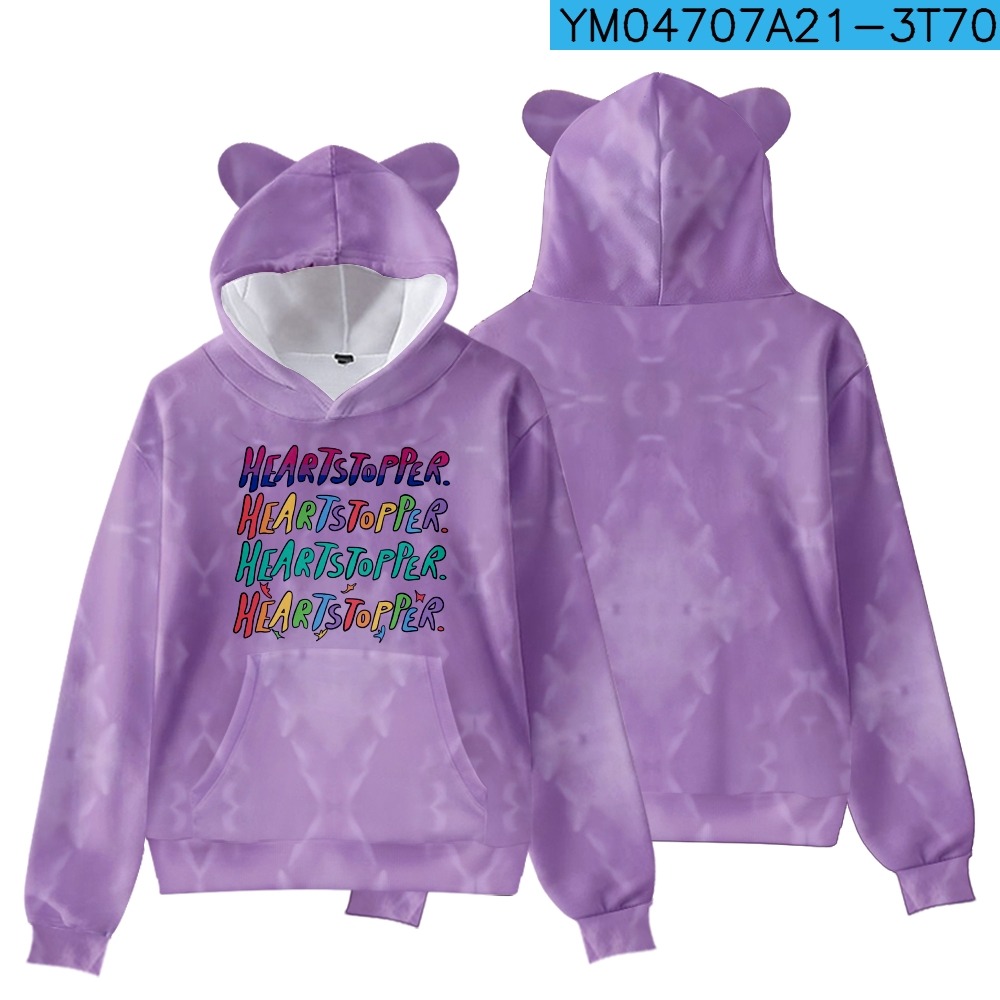 Heartstopper Cat Ear Hoodie Hip Hop Clothes Harajuku Long Sleeve Casual Pullover Fashion Hoody Sweatshirt for Womens Girls