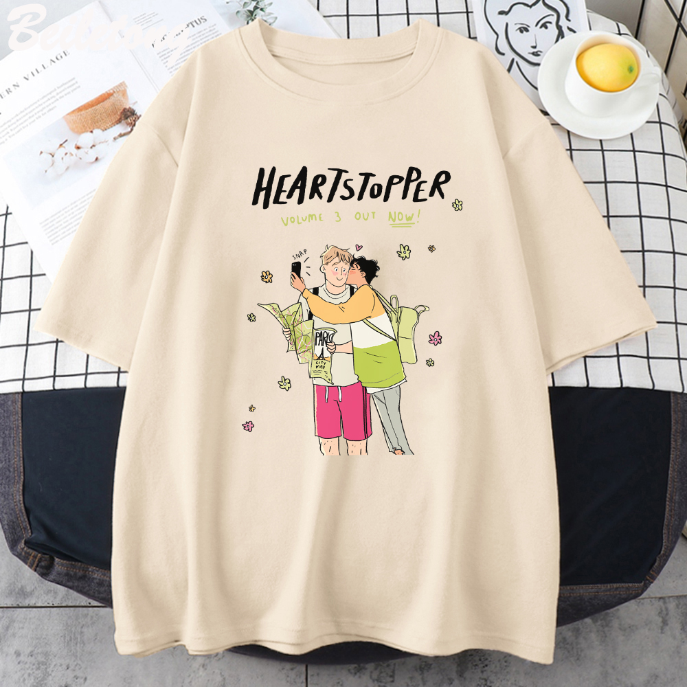 Heartstopper Graphic Charlie and Nick T Shirt TV Series Tees Unisex Tops Casual New 2022 Summer Pure Cotton Comic Print Harajuku