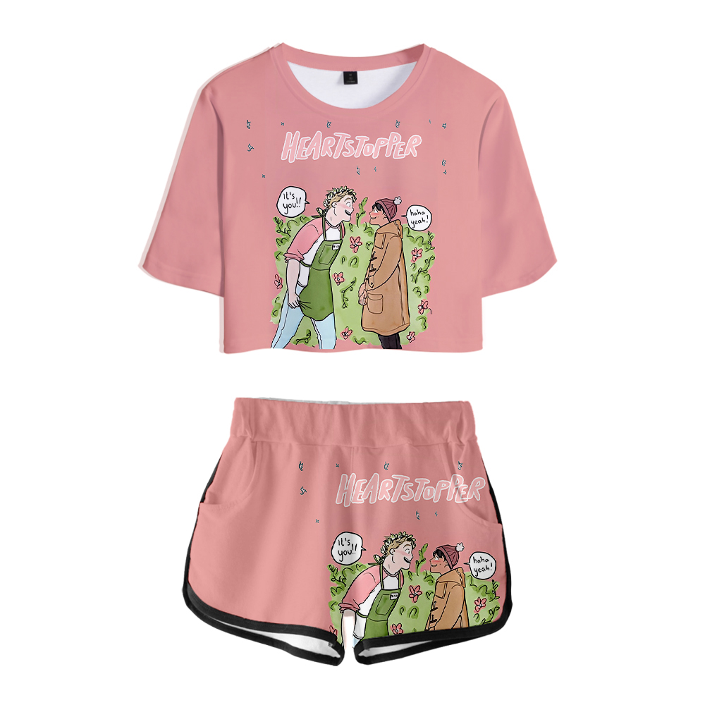 Heartstopper Manga Two Piece Set Summer Short Sleeve Crop Top+Shorts Girls Harajuku Streetwear 2022 Casual Style Women Set