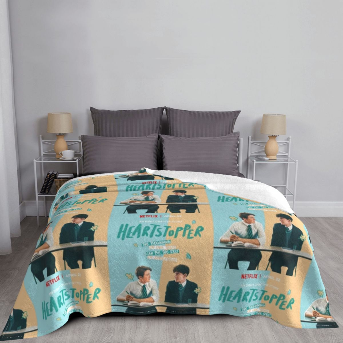 Heartstopper Nick Charlie Lgbt Pride Blanket Velvet Printed Breathable Lightweight Throw Blankets for Bedding Bedroom Rug Piece