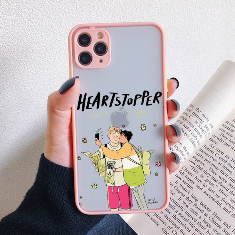 heartstopper phone case for iphone 13 12 11 mini pro xr xs max 7 8 plus x matte transparent pink back cover 8508