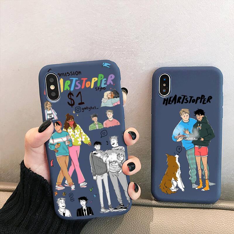 Heartstopper Phone Case for iPhone 13 12 mini 11 Pro XS MAX X XR 7 8 6 Plus Candy Color blue Soft Silicone Cover