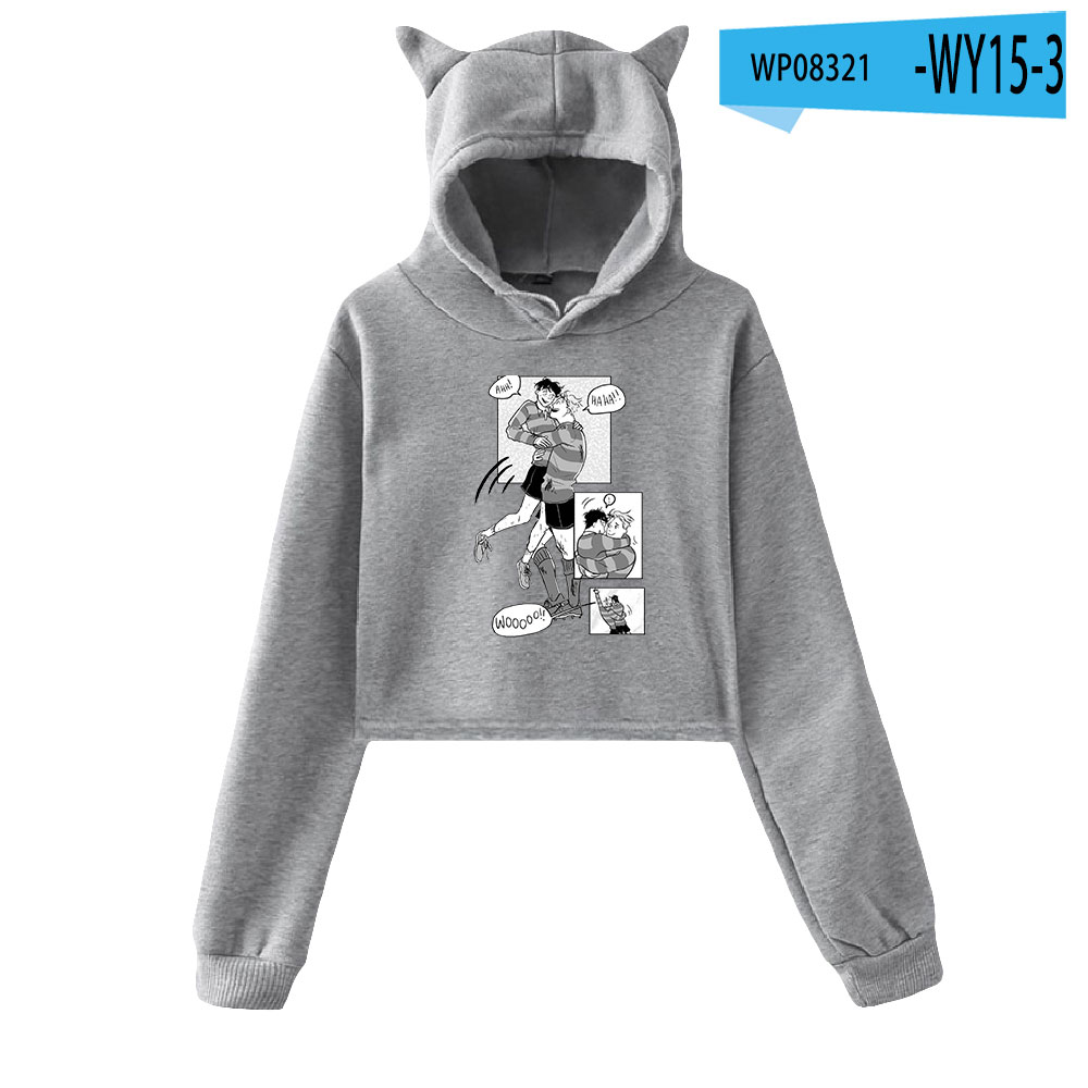Heartstopper Printed Cat Cropped Hoodies Women Long Sleeve Hooded Pullover Crop Tops Hot Sale Casual Harajuku Streetwear Clothes