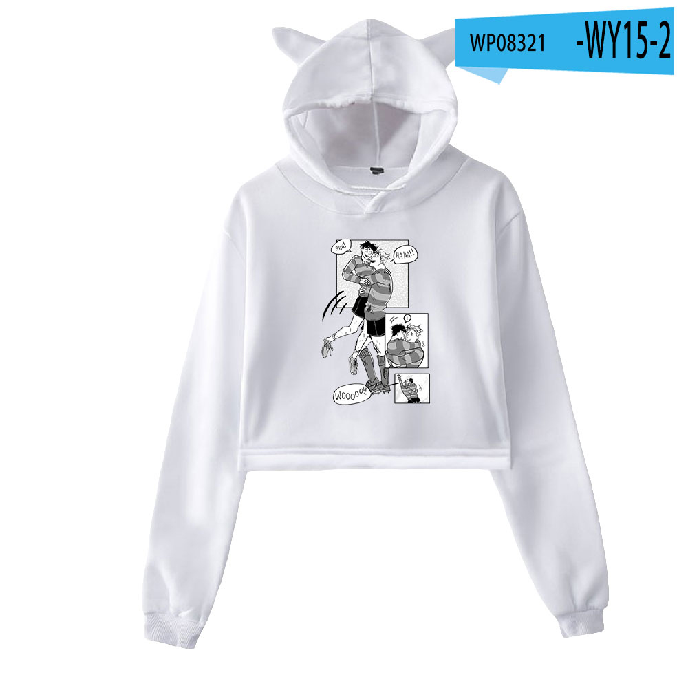 Heartstopper Printed Cat Cropped Hoodies Women Long Sleeve Hooded Pullover Crop Tops Hot Sale Casual Harajuku Streetwear Clothes