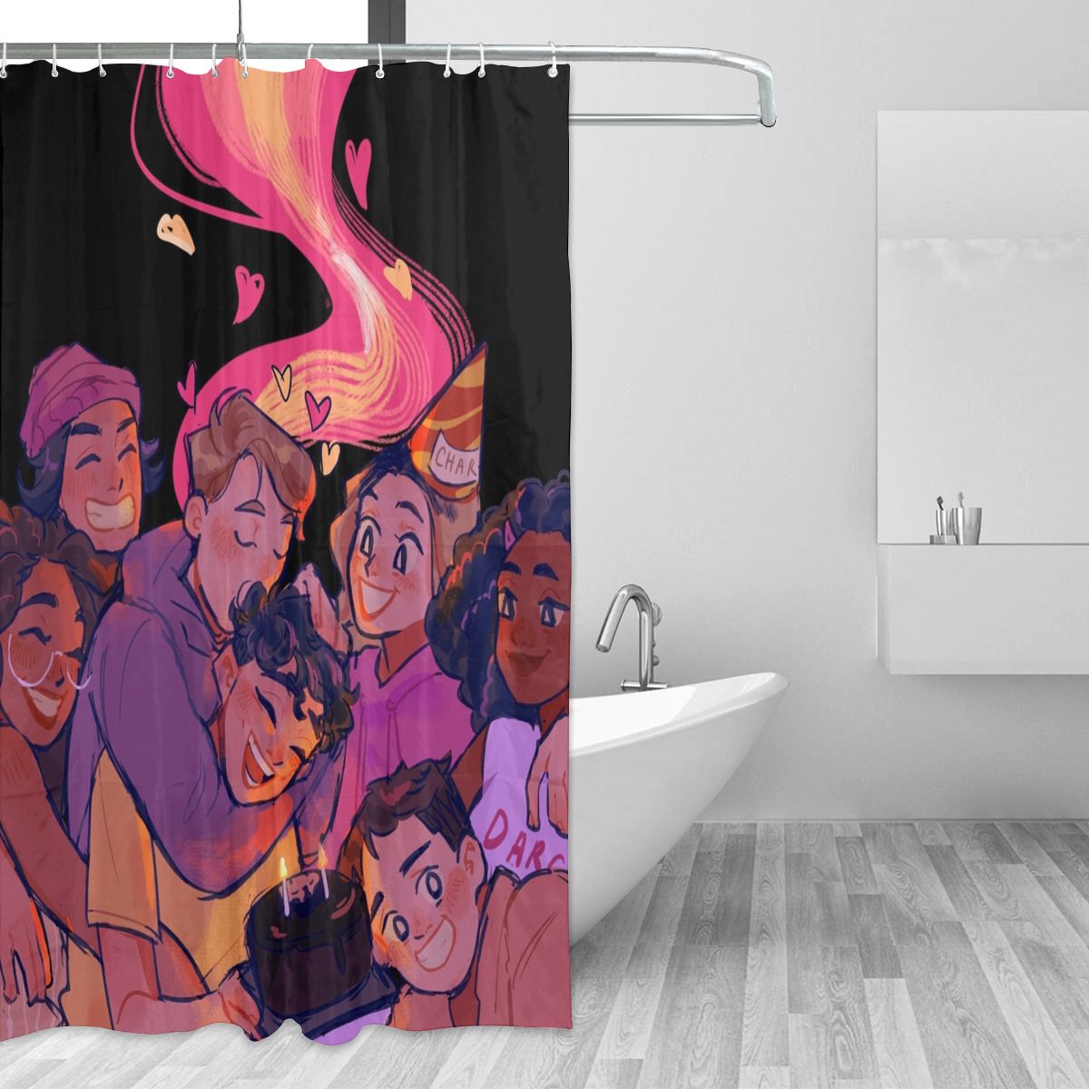Heartstopper Rainbow Lgbt Bath Shower Curtains Romance Nick Charlie Bathing Screen Curtains with 12 Hook