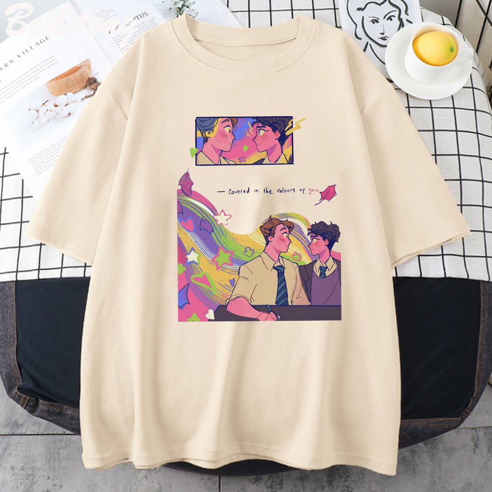 Heartstopper Shirt Charlie and Nick Graffiti Graphic Animation Tees Unisex Tops Summer Cotton Prints Harajuku Aesthetic T shirts