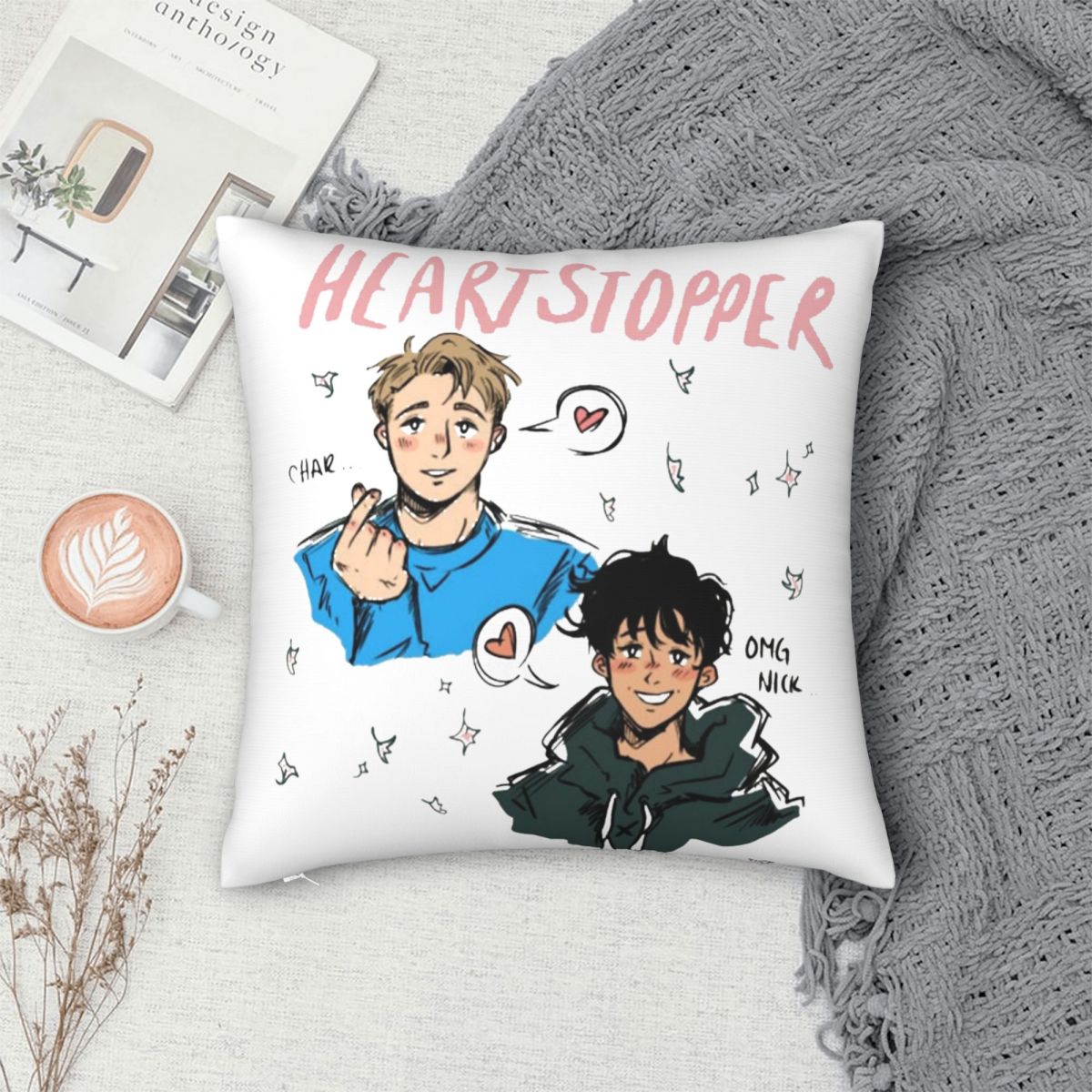 Heartstopper Square Pillow Case Oseman Charlie Nick Boys Love Cushion Cover Zippered Throw Pillow Case Cover for Home 40x40cm