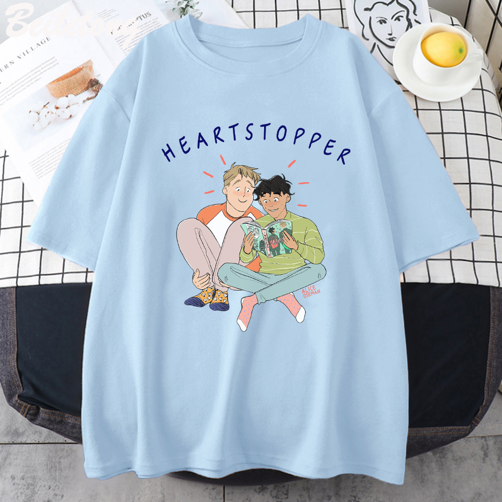 heartstopper t shirt charlie and nick funny print tees unisex oversized tops casual summer 100 cotton comic prints casual daily 1965