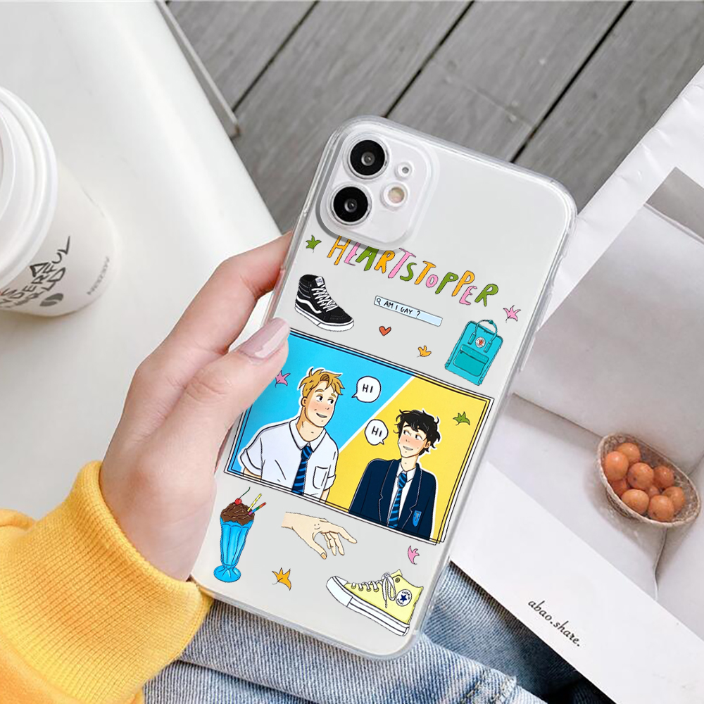 heartstopper transparent phone case for iphone 11 12 13 pro xs max mini xr x 7 8 6plus se soft silicone mobile phon cover 1258