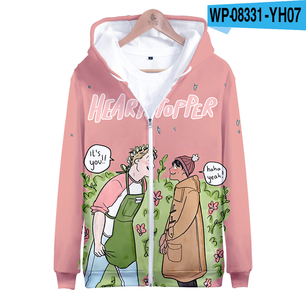 heartstopper zipper hoodies 3d unisex fashion long sleeve hooded sweatshirt casual streetwear zip up clothes 2553