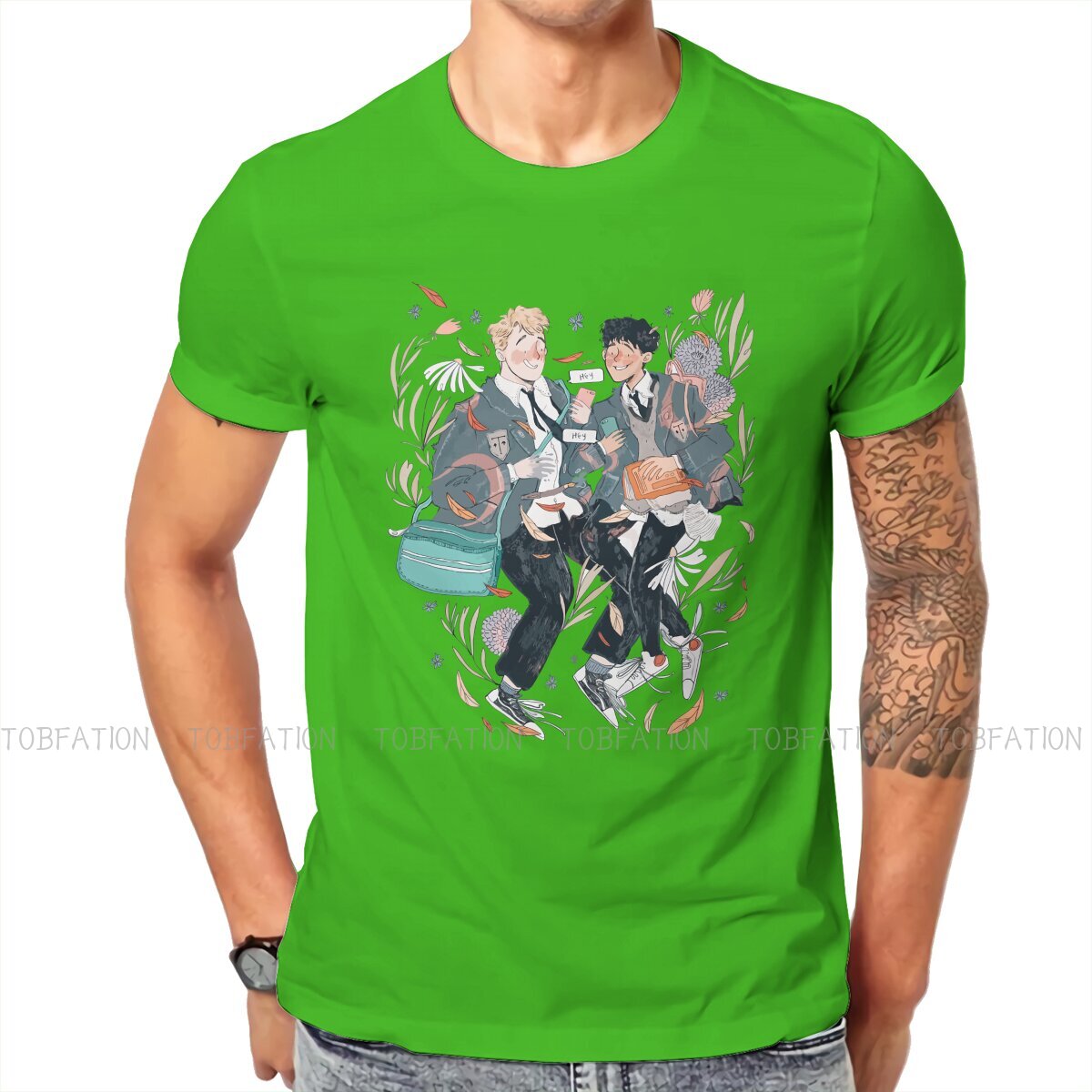 Hey O Neck TShirt Alice Oseman Heartstopper Comic Pure Cotton Basic T Shirt Man's Tops Individuality Plus Size Big Sale