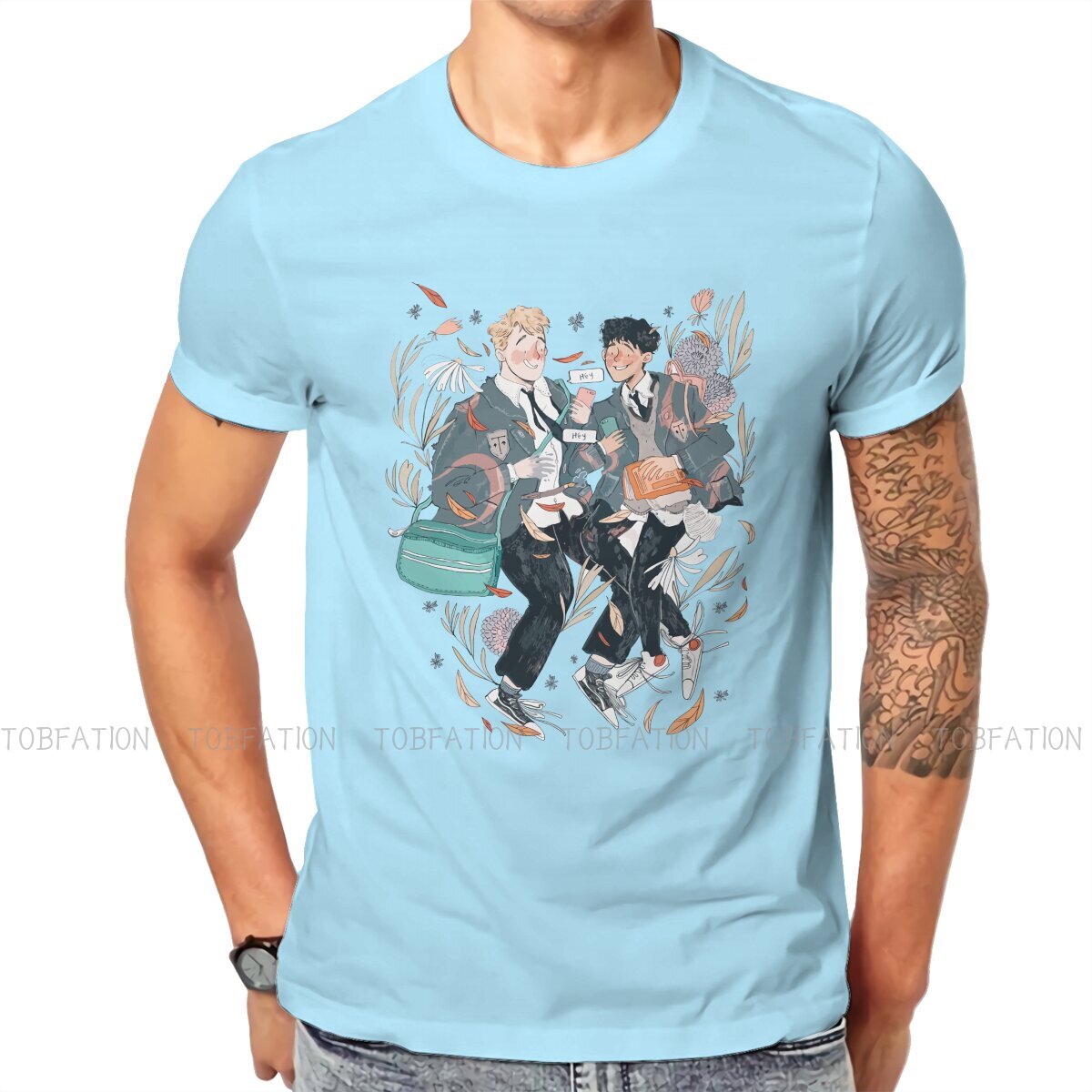 Hey O Neck TShirt Alice Oseman Heartstopper Comic Pure Cotton Basic T Shirt Man's Tops Individuality Plus Size Big Sale