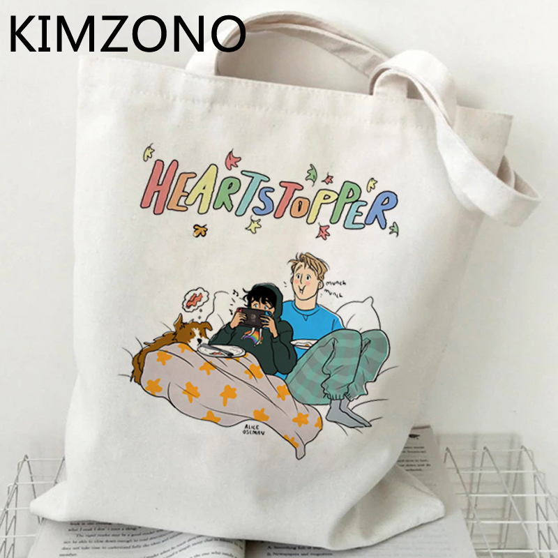 Kawaii Tv Show Heartstopper Shopping Bag Cartoon Handbag Tote Grocery Cotton Jute Bag Shopper Bag Bolsas Reutilizables