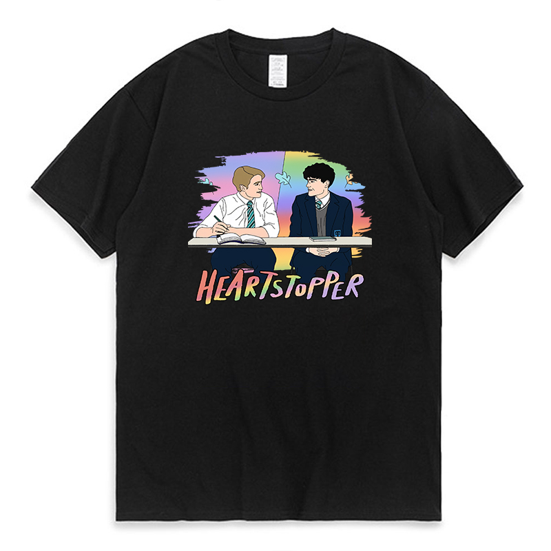 new hot heartstopper rainbow graphic t shirt nick and charlie tv series fans tee tops casual summer cotton short sleeve t shirt 6569